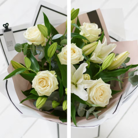 Beautifully Simple White Rose and Lily Bouquet