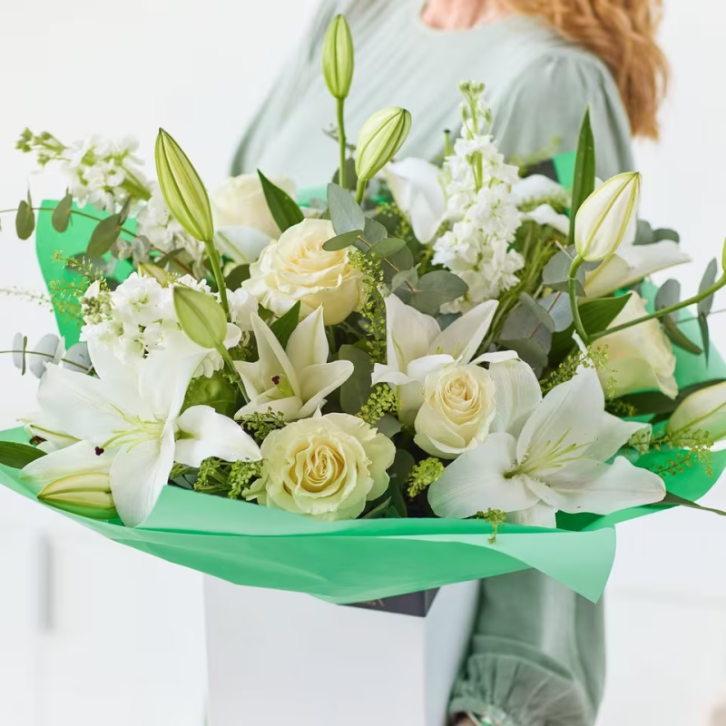 Sumptuous White Rose and Lily Bouquet